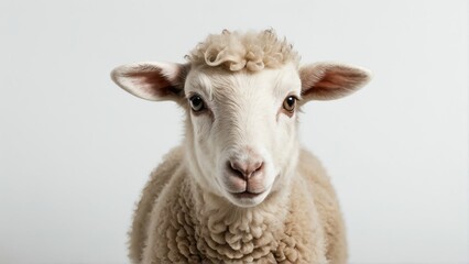 young sheep isolated on white background looking at camera isolated on transparent background