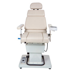 Comfortable adjustable ent procedure chair isolated on transparent background, ideal for medical examinations and minor surgical procedures involving the ear, nose, and throat