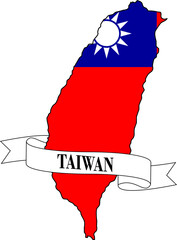 The map of Taiwan overlaid with the Taiwanese flag and its name written on a ribbon