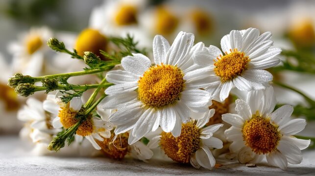 Blooming chamomile flowers showcasing delicate beauty and calming properties - Powered by Adobe