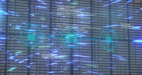 Image of data processing and network of connections over blue background