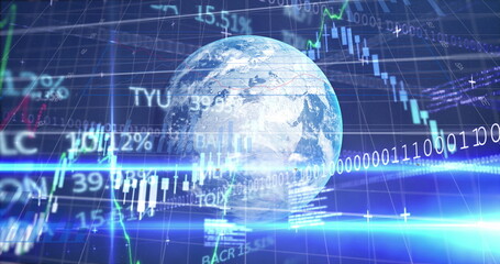 Image of globe and financial data processing