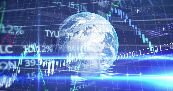 Image of globe and financial data processing
