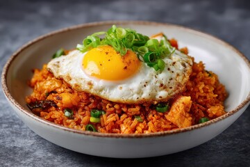 Kimchi Fried Rice Spiegelei koreanisches Gericht gebratener Reis asiatisches Streetfood würziger Reis Asia Bowl Kimchi Rezept Comfort Food Eiergericht Foodfotografie schnelle Küche Hausmannskost