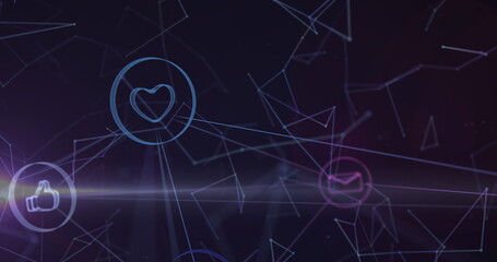 Image of network of connections over text and data processing