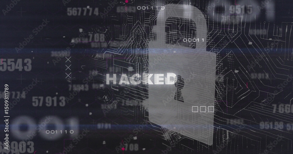 Poster image of data processing over hacked text