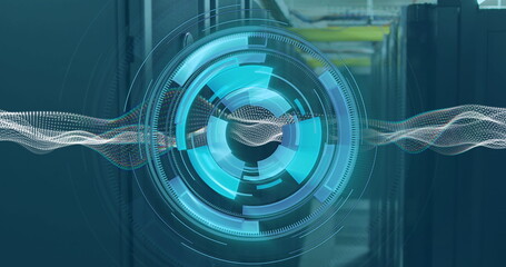 Image of scope scanning and data processing over server room
