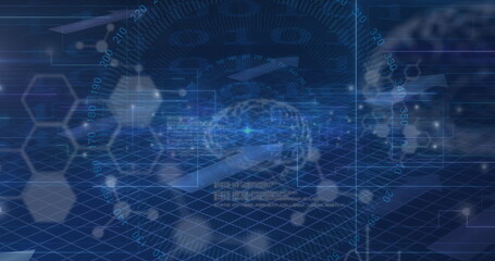 Naklejka premium Image of data processing over brains
