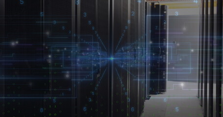 Image of data processing over server room