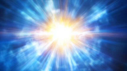 Bright Celestial Explosion Abstract Background Featuring Vivid Blue and Yellow Light Rays Radiating...