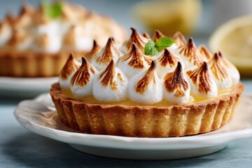Zitronentarte Baiser T&ouml;rtchen Lemon Meringue Pie Dessert franz&ouml;sisches Geb&auml;ck Tarte au Citron S&uuml;&szlig;speise feines Geb&auml;ck Zitronencreme Mini Tarte Konditorhandwerk Foodfotografie Patisserie Kunst
