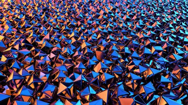 Dynamic tessellating geometric pyramid animation with vivid colors and light reflections