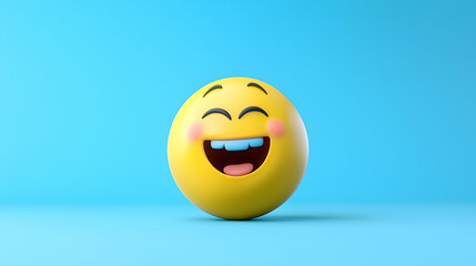 Fototapeta premium 3D Render of a Yellow Laughing Emoji on Blue Background