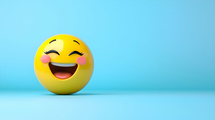 Fototapeta premium Smiling Yellow Emoji on Blue Background