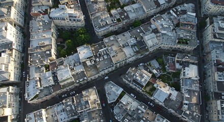 Aerial View of City Block, Urban Texture, Rooftop Details