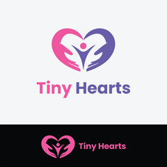 Tiny Hearts Logo with Helping Hands and Love
