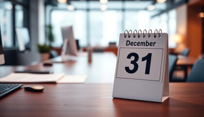 Fototapeta premium Office desk with December 31st calendar marking end of year deadline