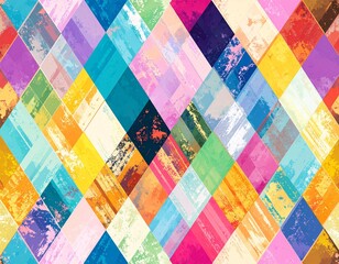 Abstract pattern with colorful squares. Retro diagonal stripes and angular shapes