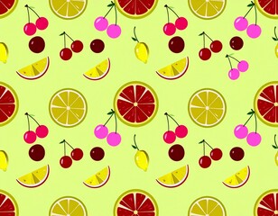 Letni wzór z owocami. Cytryny, grejpfruty i wiśnie. Bezszwowy wzór, tapeta