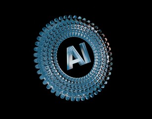Artificial Intelligence blue dispersed glass 3D render on a black background, isolated	