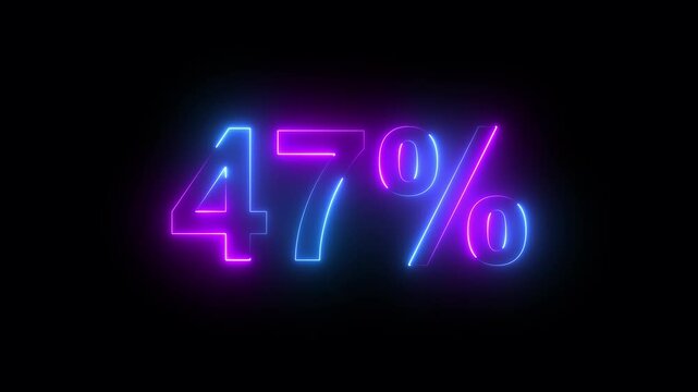 Abstract 47 percent text animation with glowing neon line.