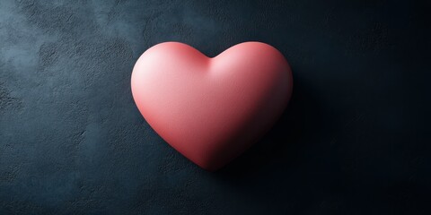 Heart shape in soft pink color against dark textured background illustrating love and affection