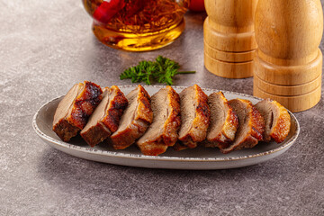 Sliced roasted duck breast fillet