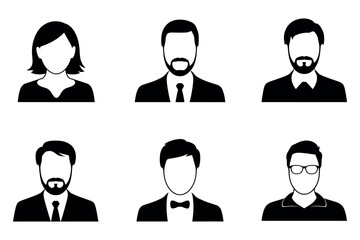 Collection of Six Different Business People Avatar Icons Representing Diverse Professionals in Formal and Casual Attire Emphasizing Teamwork and Corporate Identity
