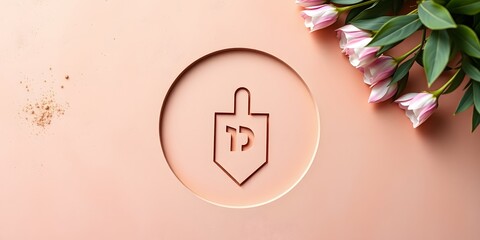 Subtle Dreidel Relief in Blush Pink Concrete - Hanukkah Celebration Art