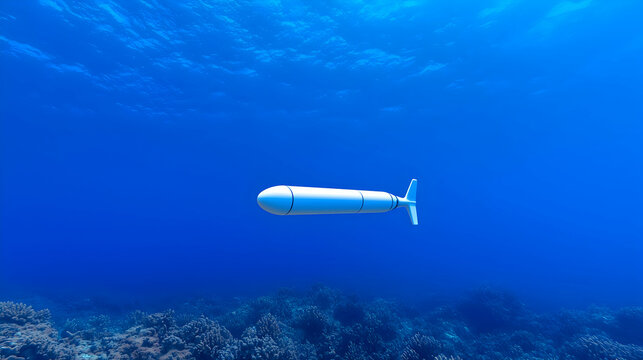 White Underwater Drone in Deep Blue Ocean