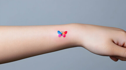 Small Colorful Butterfly Tattoo on a Woman's Wrist
