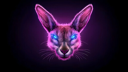 Glowing Pink Rabbit Portrait with Neon Lights