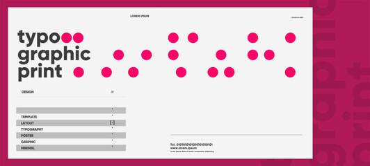 Minimalist layout using strong sans-serif typography and bold magenta dots, blending visual rhythm and clean structure for a typographic template design.