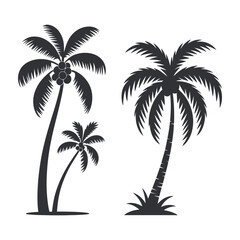 Fototapeta premium Silhouette Illustration of Three Palm Trees on a White Background Tropical Vacation Summer Beach Island and Nature Vector Graphic Isolated Simple and Clean
