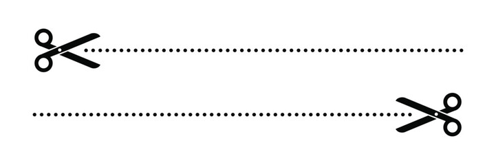 Two dashed cutting lines with scissors icons, ideal for indicating where to cut, craft instructions, coupons, or detachable sections in print media