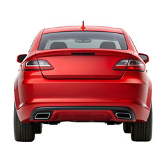 Red Car Rear View on White Background – Modern Vehicle Backside for Automotive Design, Marketing, and Transport Concepts