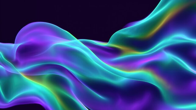 Abstract gradient with smooth transitions between vibrant purple, and cyan hues, blending softly in a fluid, dark composition. Calm, motion and ethereality background