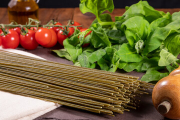 Vegetarian, vegan spinach noodles. Healthy food