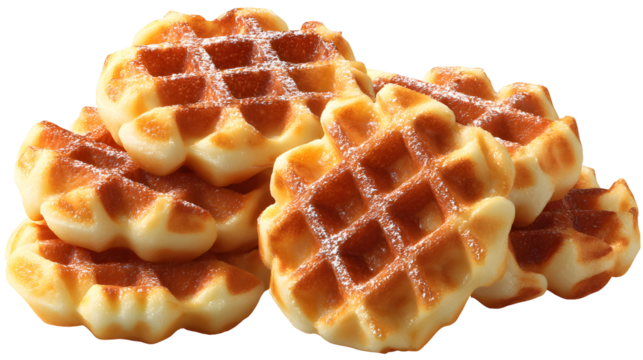 A stack of waffles with powdered sugar