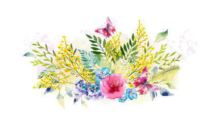 Abstract flower arrangement. Watercolor flowers. hand drawn Not AI, Vector illustration
