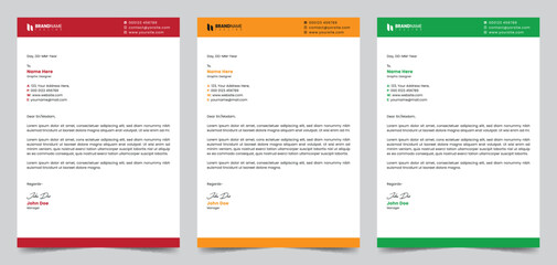 Simple Minimal Letterhead Design Templates, Modern Business Letterhead in Abstract Design Templates , Professional Corporate Minimal Letterhead Design Templates with Red, Orange and Green colors.