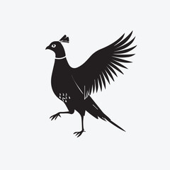 Stylized Bird Silhouette with Spread Wings,  Elegant Black and White Vector Illustration of a Majestic Avian