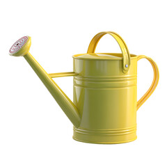 Yellow watering can with spout and sprinkler isolated on transparent background