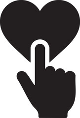 Obraz premium A silhouette of a heart-shaped like button with a finger pressing it, plain white background.