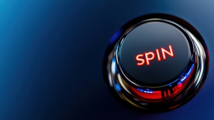 A glowing spin button on a sleek control panel stands out in a dimly lit gaming space, inviting players to engage with their favorite game. The vivid red text adds excitement to the atmosphere.
