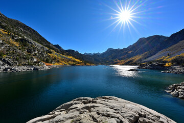 An autumn afternoon at Sabrina Lake, Sierra Nevada Mountains, California.
