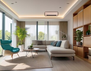 Fototapeta premium modern living room interior with air conditioning unit living room interior design air conditioning home decor modern