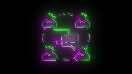 Glowing neon social media campaign icon 4k isolated on black background. HD Video motion graphic animation
