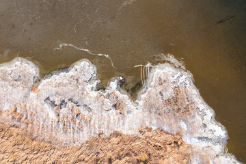 Beautiful natural landscapes from a drone. Frozen Lake Dabie in Poland.