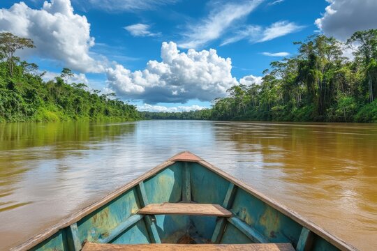 Exploring the Amazon River in the jungle close to Iquitos Peru South America